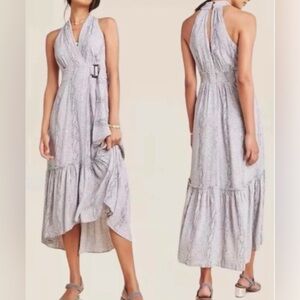 Anthropologie Marfa Grey Snake Print Mock Wrap High Low Maxi Dress • Size 6